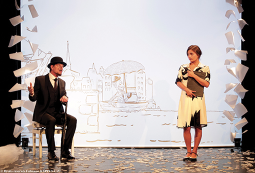 Elliot Jenicot et Anaïs Yazit dans "Je m'appelle Erik Satie comme tout le monde" au Théâtre de la Contrescarpe © Fabienne Rappeneau